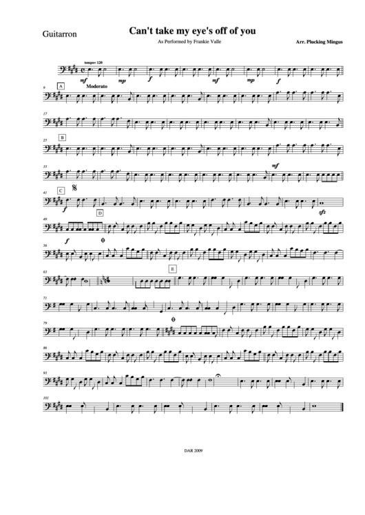 Cant Take My Eyes Off Of You - Performed By Frankie Valle Printable pdf