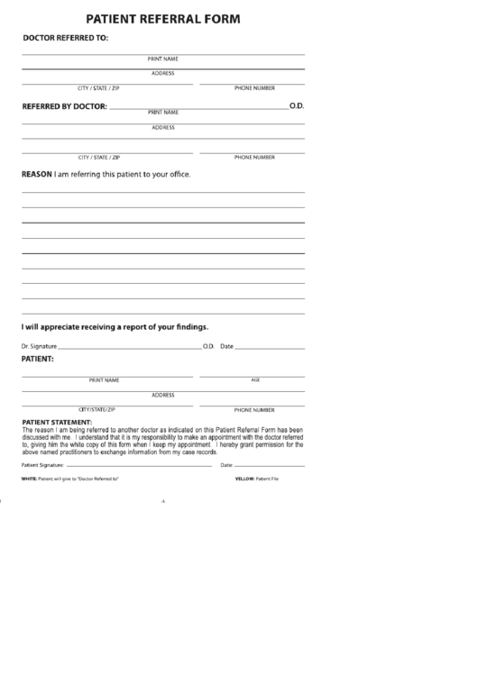 Medical Referral Form Printable pdf