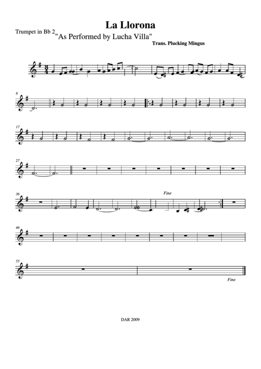 La Llorona As Performed By Lucha Villa Trumpet In Bb 2 Printable pdf