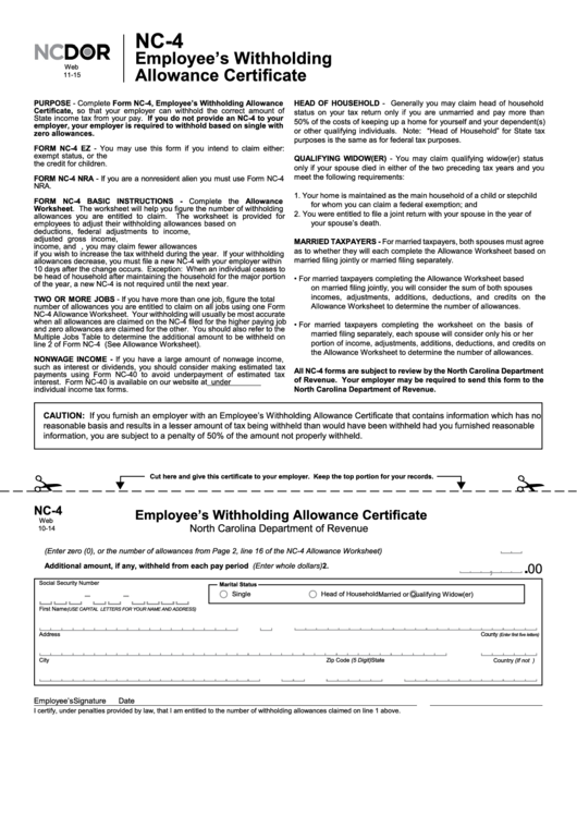 Nc 4 Printable Form Printable Forms Free Online