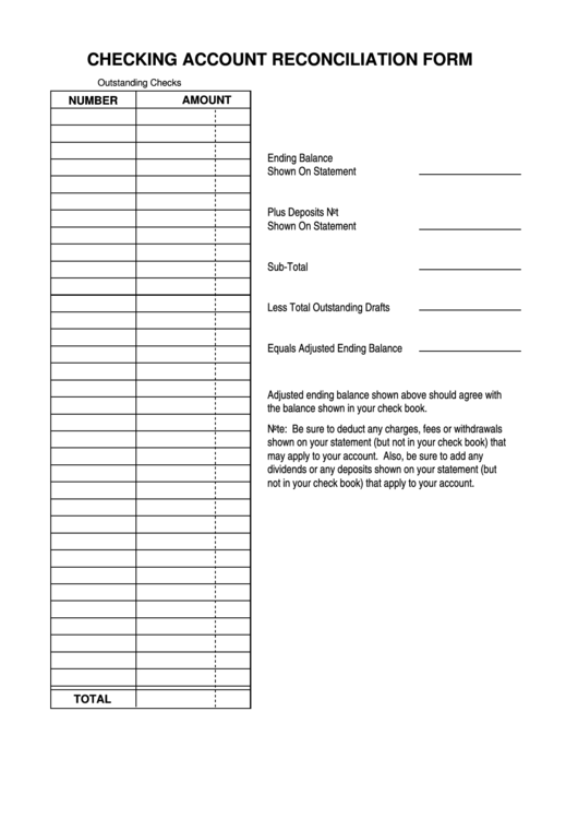 Checking Account Reconciliation Form Printable pdf