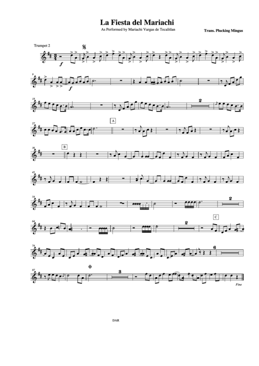 La Fiesta Del Mariachi As Performed By Mariachi Vargas De Tecalitlan Trumpet 2 Printable pdf