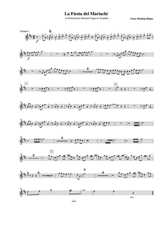 La Fiesta Del Mariachi As Performed By Mariachi Vargas De Tecalitlan Trumpet 1 Printable pdf