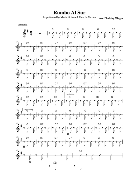 Rumbo Al Sur As Performed By Mariachi Juvenil Alma De Mexico Armonia Printable pdf