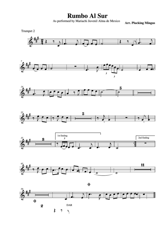 Rumbo Al Sur As Performed By Mariachi Juvenil Alma De Mexico Trumpet 2 Printable pdf