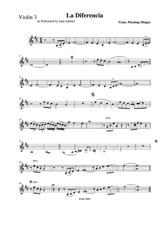 La Diferencia As Performed By Juan Gabriel Violin Printable pdf