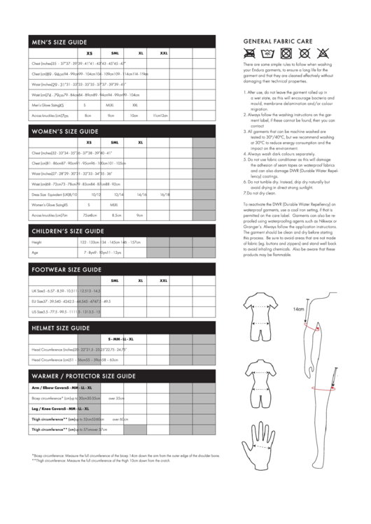 Clothing Size Chart printable pdf download
