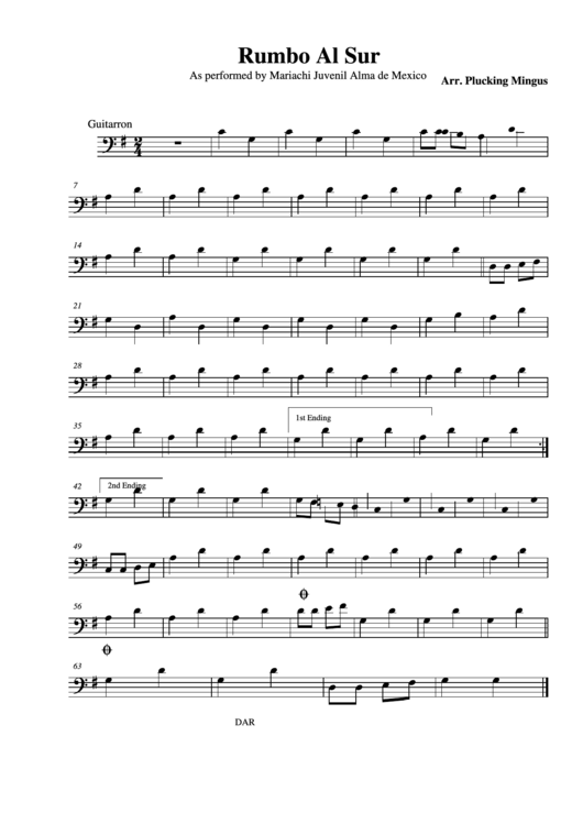 Rumbo Al Sur As Performed By Mariachi Juvenil Alma De Mexico Guitarron Printable pdf