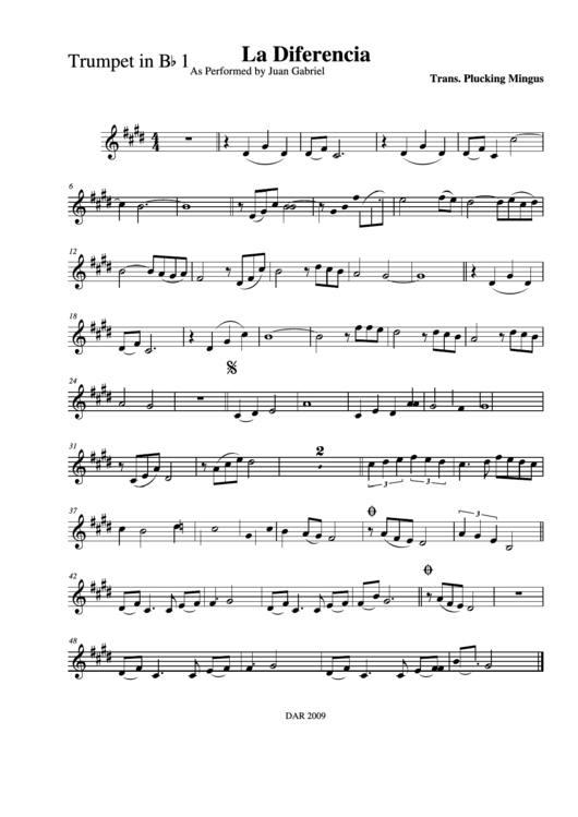 La Diferencia As Performed By Juan Gabriel Trumpet In Bb 1 Printable pdf