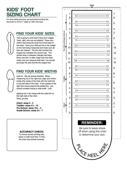 Kids' Foot Sizing Chart printable pdf download