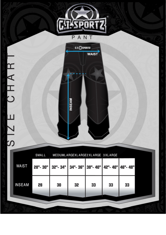 G.i. Sportz Pants Size Chart