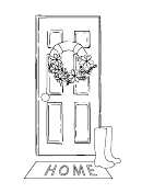 Spring Front Door Wreath And Rain Boots Coloring Sheet