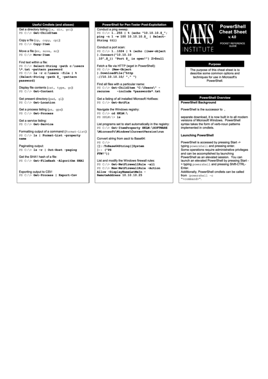Powershell Cheat Sheet V 4 Printable pdf