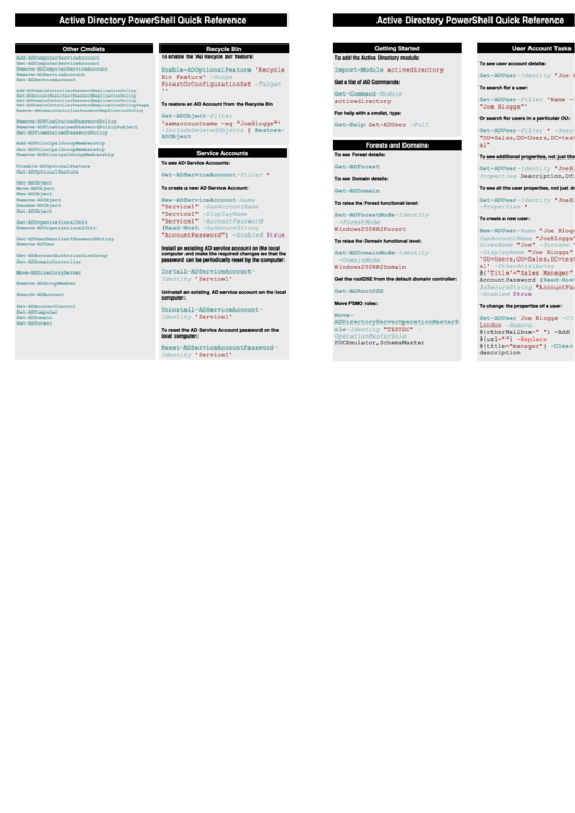 Active Directory Powershell Quick Reference Printable pdf