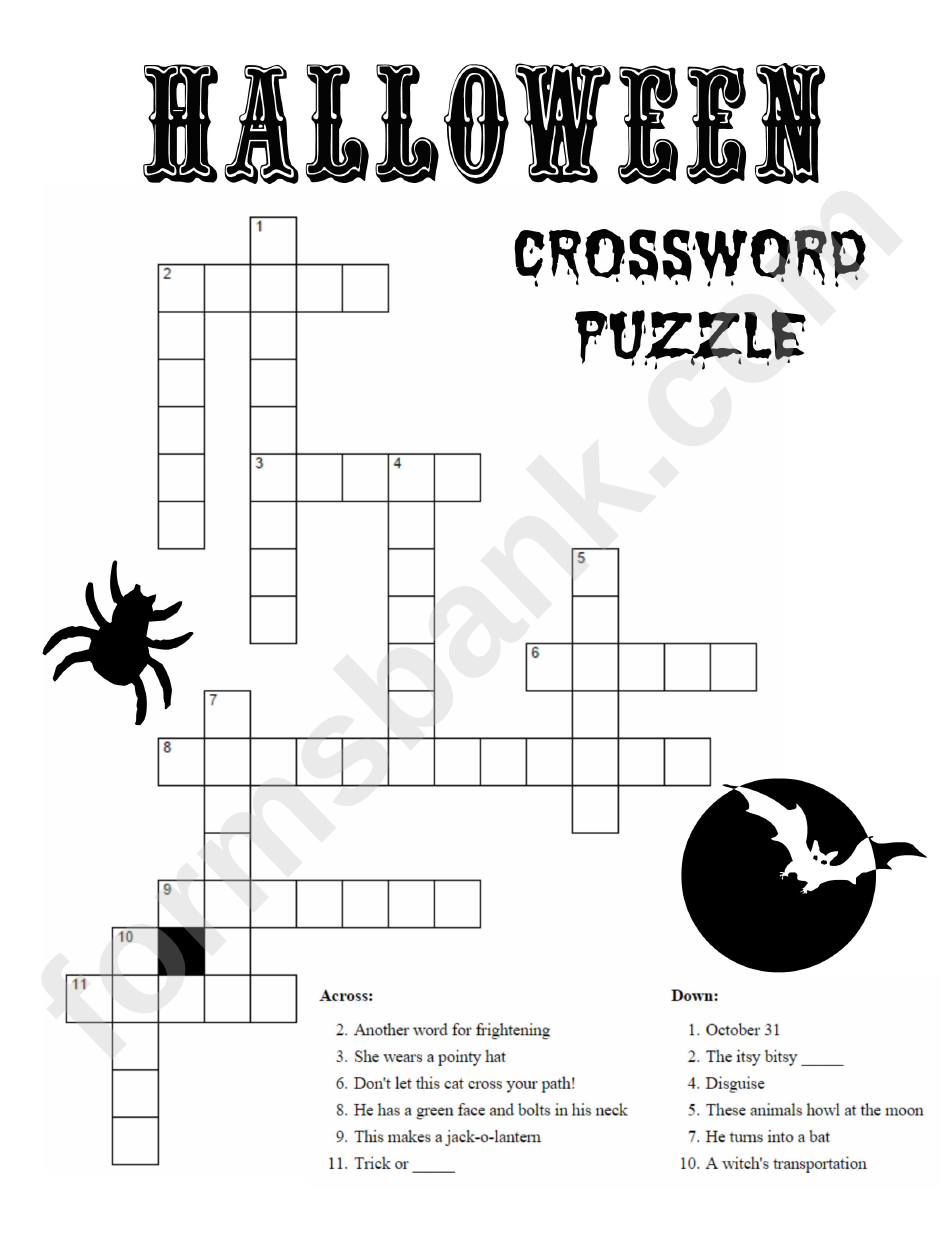 Halloween Crossword Puzzle With Solution