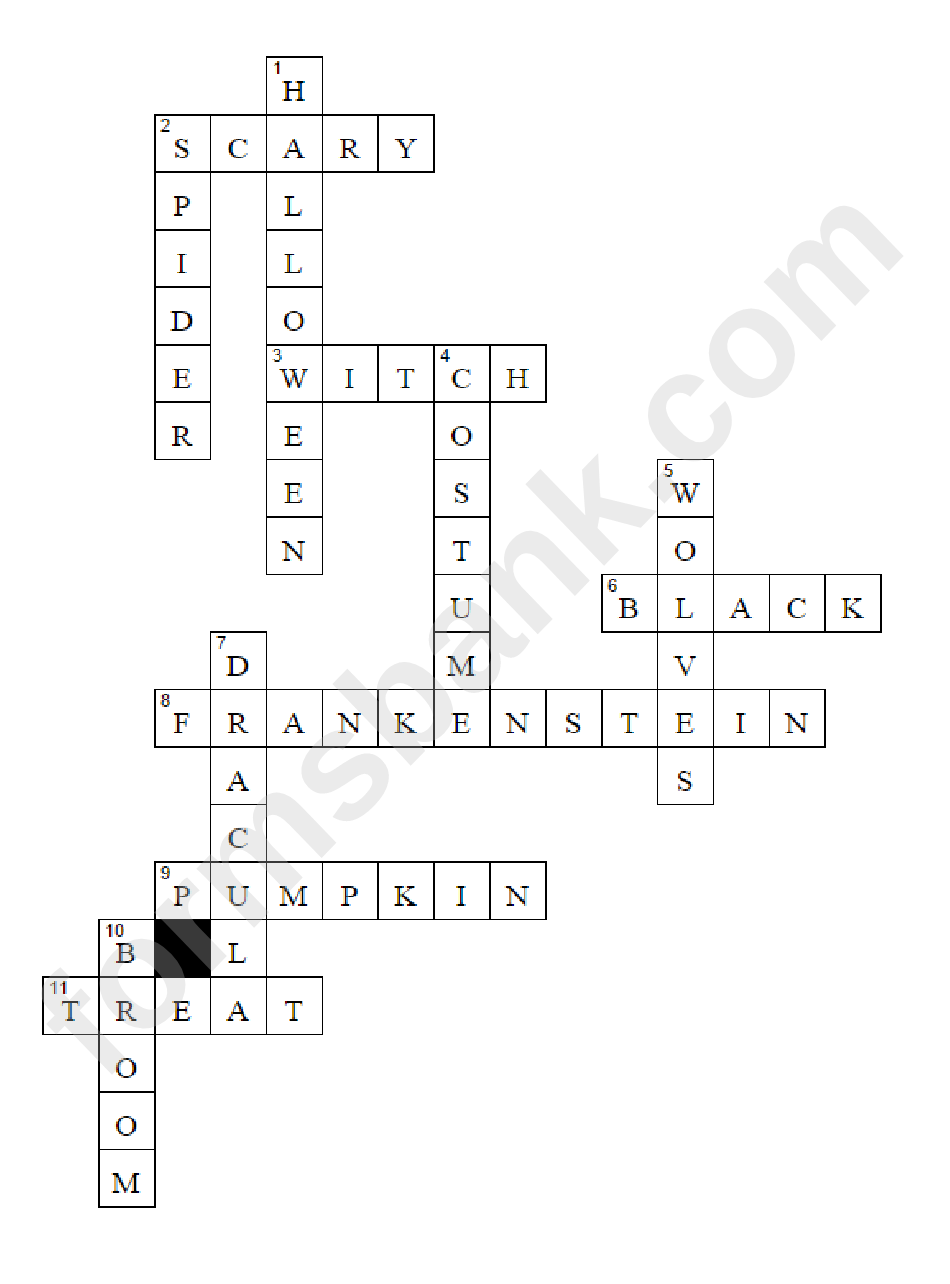 Halloween Crossword Puzzle With Solution