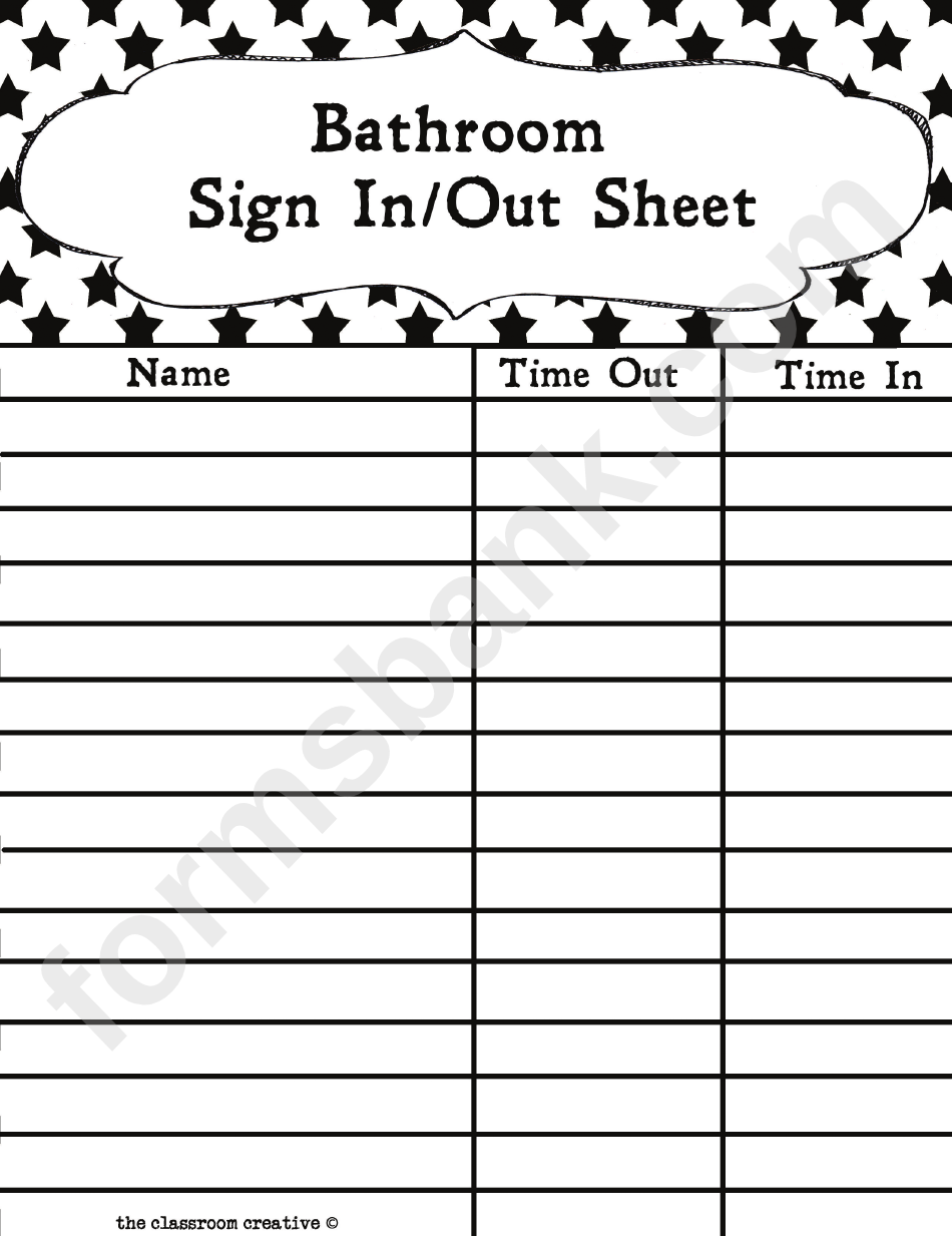 Free Printable Bathroom Sign Out Sheet Elementary School Pdf