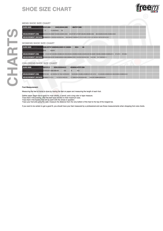 Freem Shoe Size Chart Printable pdf