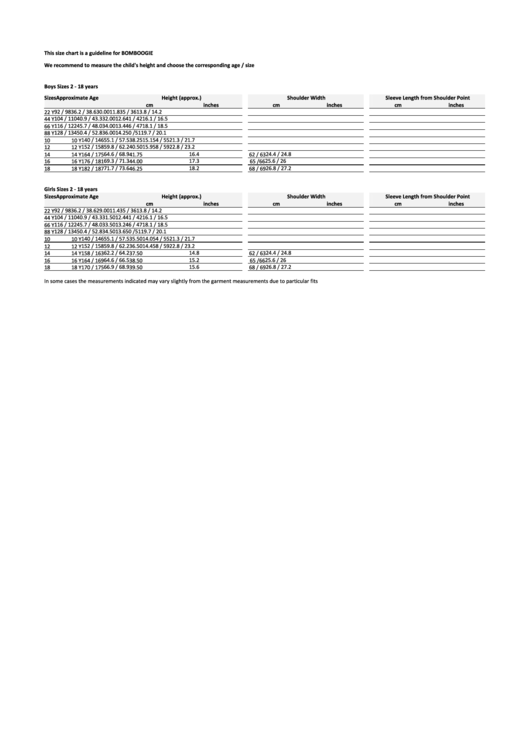 Bomboogie Kids Size Chart Printable pdf