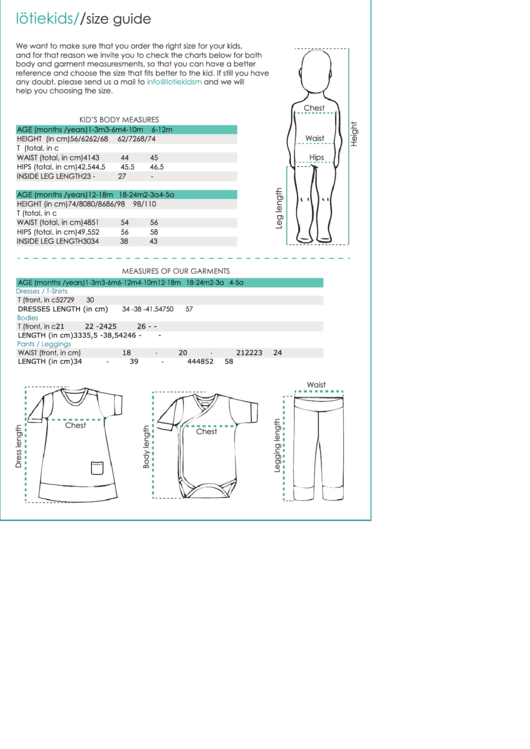 Lotiekids Kids Size Chart Printable pdf