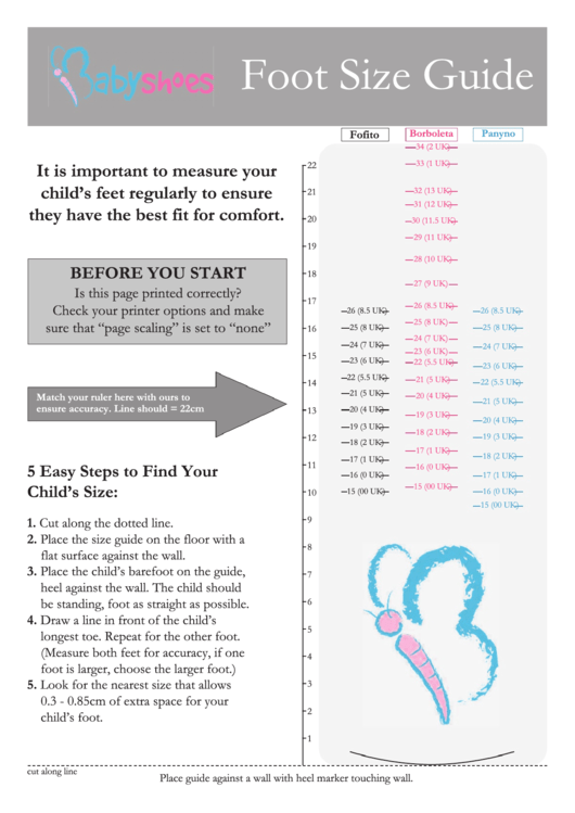 Babyshoes Foot Size Guide Printable pdf