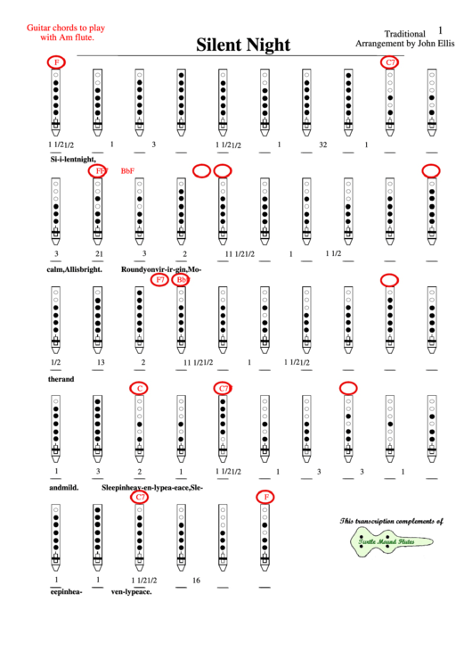 Silent Night - Arrangement By John Ellis (Flute Fingering Chart) Printable pdf