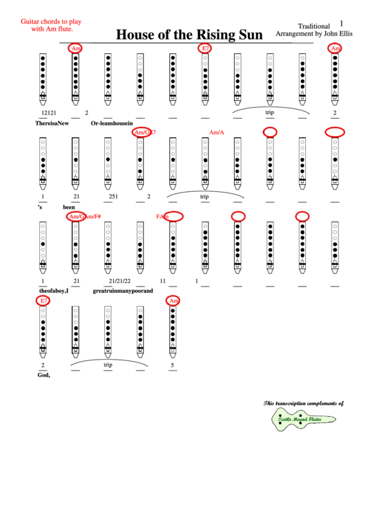 House Of The Rising Sun Printable pdf