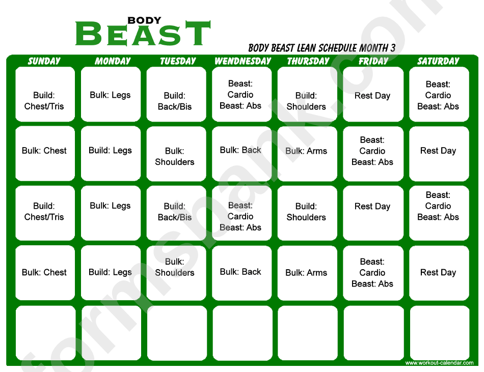 Body Beast Lean Schedule Month 3 Printable Pdf Download Body Beast Lean Schedule Month 3 Printable Pdf Download