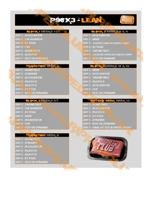 P90x3 Lean Schedule Printable pdf