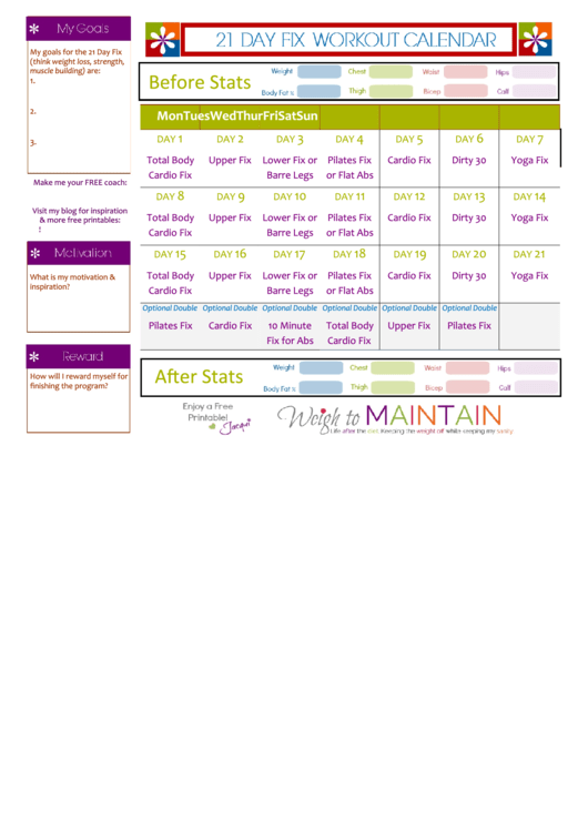 21 Day Fix Workout Schedule Printable pdf