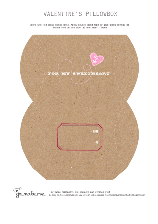 Valentines Day Pillowbox Craft Template Printable pdf