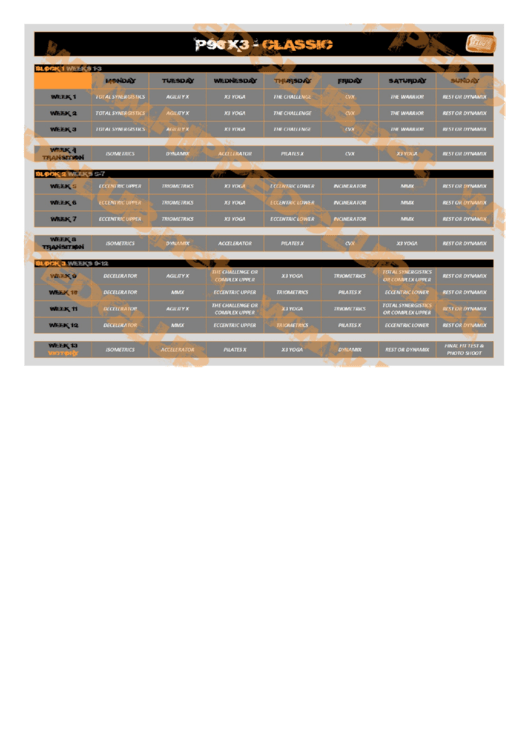 P90x3 Classic Calendar Printable pdf