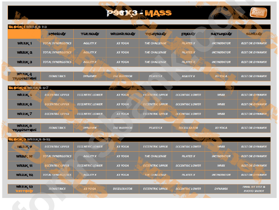 P90x3 Mass Calendar