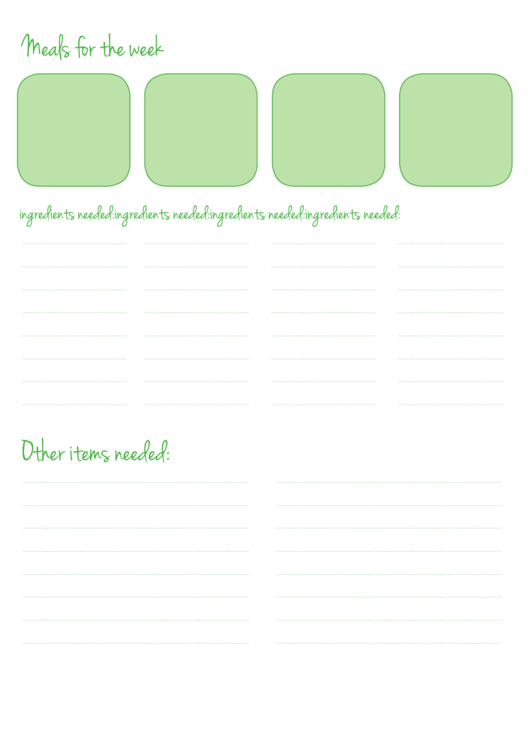 Meals For The Week Of... Printable pdf