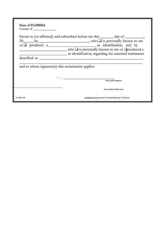 Form Fl-2023-Jur - Notary Form Printable pdf