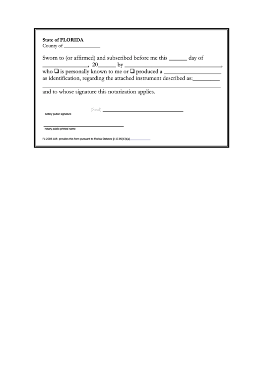 Form Fl-2003-Jur - Notary Form Printable pdf