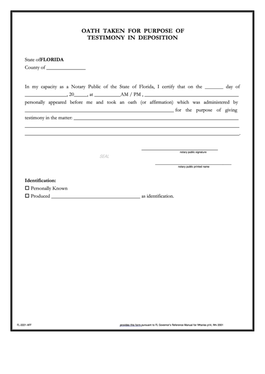 Oath Taken For Purpose Of Testimony In Deposition Printable pdf