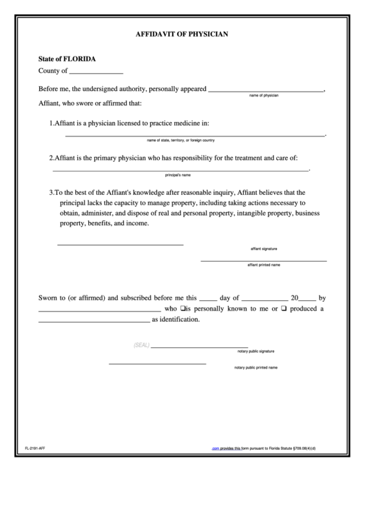 Affidavit Of Physician printable pdf download