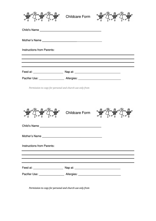 Childcare Form Printable pdf