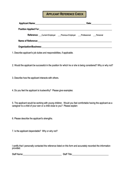 Applicant Reference Check Printable pdf