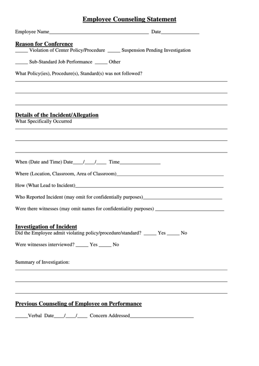 Employee Counseling Statement Printable pdf