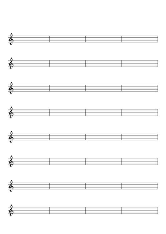 Blank Staff Paper - 8 Staves, 32 Bars, Treble Clef Printable pdf