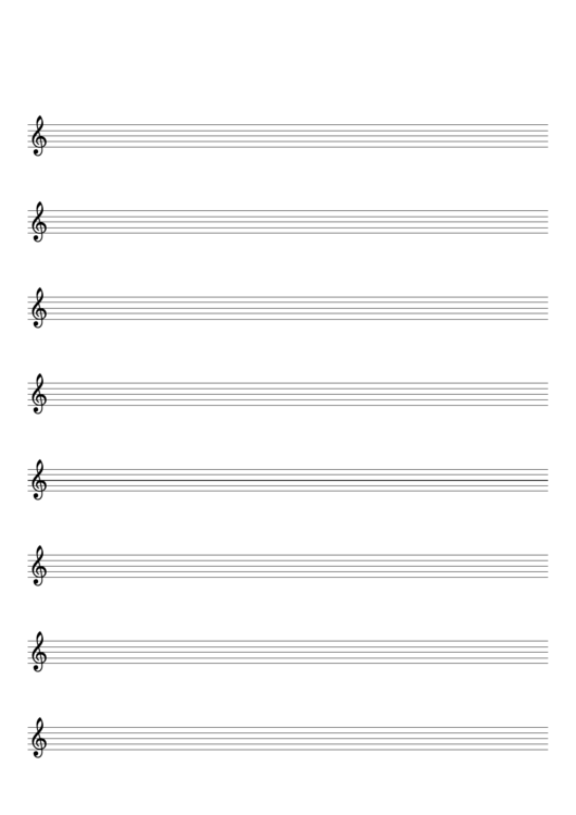 Blank Staff Paper - 8 Staves, Treble Clef Printable pdf