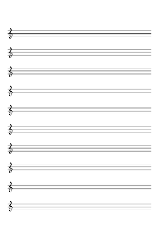 Blank Staff Paper - 10 Staves, Treble Clef Printable pdf