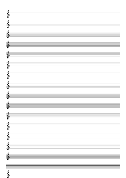Blank Staff Paper - 16 Staves, Treble Clef Printable pdf