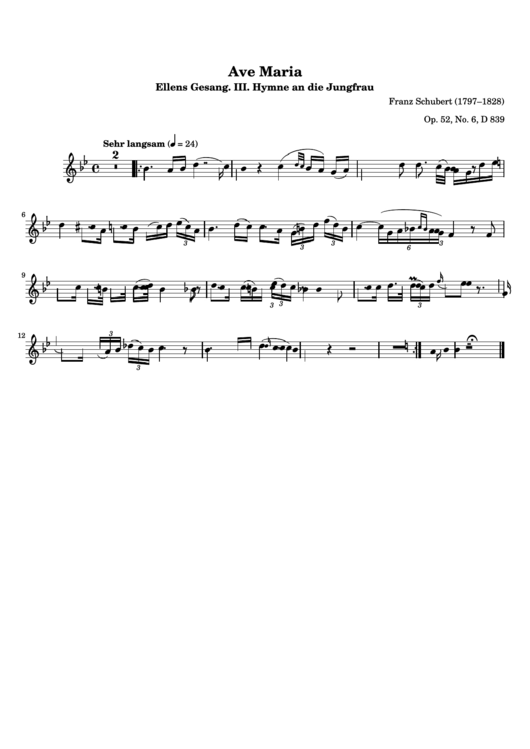 Ave Maria Ellens Gesang. Iii. Hymne An Die Jungfrau Sheet Music Printable pdf