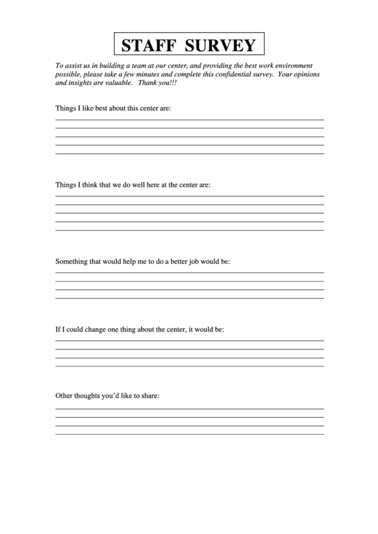 Staff Survey Template Printable pdf