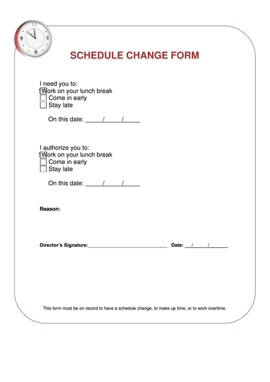 Schedule Change Form Printable pdf