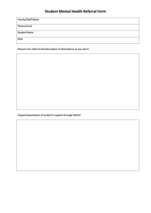 Fillable Student Mental Health Referral Form Printable pdf