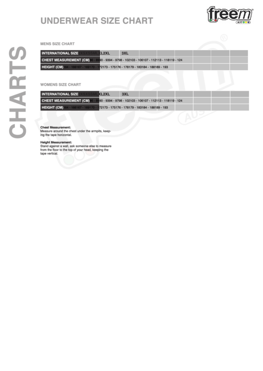 Freem Usa Underwear Size Chart Printable pdf